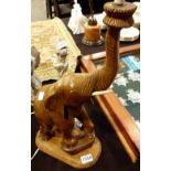 Carved African elephant lamp with ivory tusks