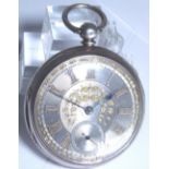 Hallmarked silver London open faced pocket watch with silver and gilt face