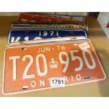 Fourteen Canadian aluminium number plates,