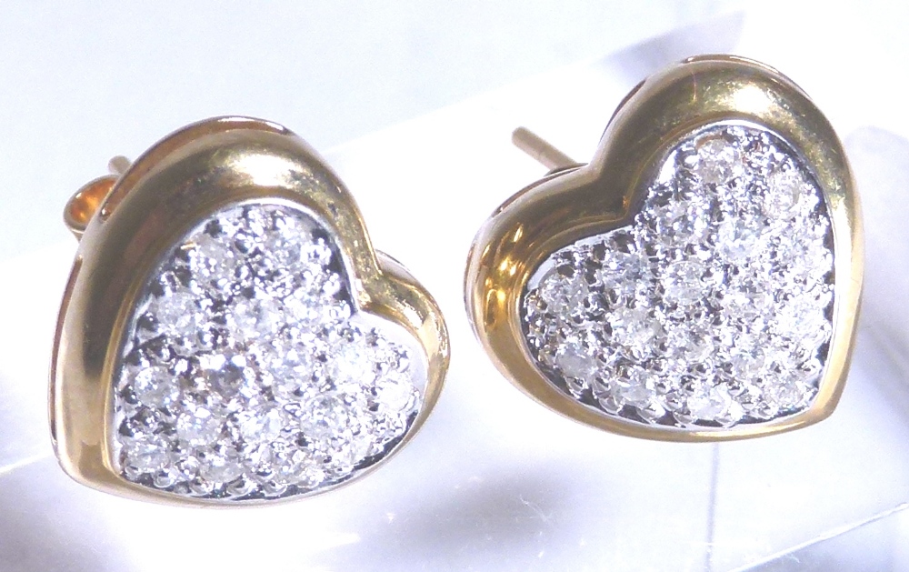 18 ct yellow gold diamond heart earrings