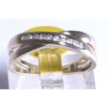 9ct gold diamond crossover ring,