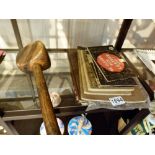 Victorian leather mallet and a quantity of leatherwork books