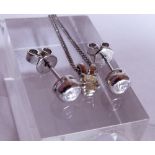 Diamond set white gold stud earrings and necklace set,