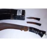 Indian leather sheathed kukri with skinning knives