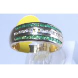 9ct gold 3 row emerald and diamond half eternity ring,