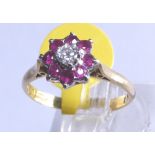 18ct gold vintage 1968 ruby and diamond ring,