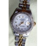 Ladies Rolex Oyster Perpetual Datejust diamond dial bi-metallic wristwatch,