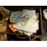 Box of vintage haberdashery and lace