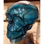 Blue crinkle glass skull