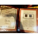 Westminster Collection Penny Black and two Penny Blue stamps with certificate of authenticity