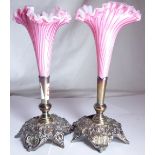 Pair of Victorian plated base fluted glass vases by Walker & Hall CONDITION REPORT: