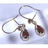 9ct gold garnet drop earrings