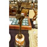 Bronze round base Art Deco style lady, signed,