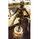 Bronze round base Art Deco style lady, signed,