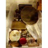 Box of mixed brass and flatware