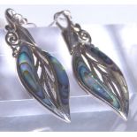 Pair of silver & abalone drop earrings