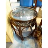 Dark bamboo glass top side table