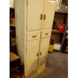 Vintage kitchen unit with twin upper and lower cupboards and two drawers,