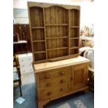 Stripped pine Welsh dresser with three drawers,