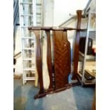Dark mahogany double bed frame and two dining chairs