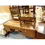 Retro style glass top dressing table with central drawer,