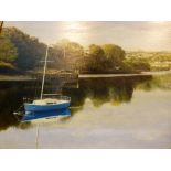 Oil on board river scene painting