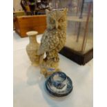 Resin owl and a carved vase