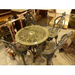 Cast aluminium small garden table and four chairs