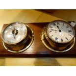 Mahogany mounted brass clock and barometer