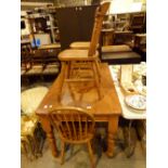 Pine kitchen table and four chairs