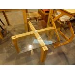 Heavy pine glass top coffee table,