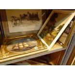 Four framed pictures, two oil,