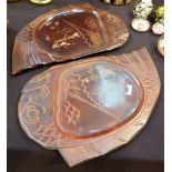 Pair of Oriental hardwood carved platters