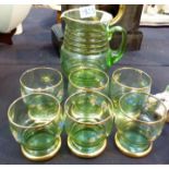 Seven piece green glass lemonade set