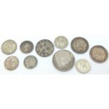 Ten silver European coins