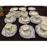 Victorian blue, white and gilt teaware,