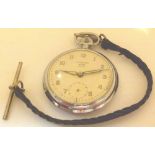 Junghans chrome finished crown wind open face pocket watch lacking second hand