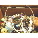 Wooden chest containing costume jewellery