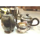 Walker & Hall Art Deco silver plated items, two teapots,