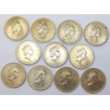 Ten UK £2 coins,