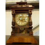 Antique wood cased continental movement chiming with bell mantle clock,