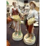 Pair of Royal Dux ceramic figurines of Country boy and girl,