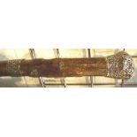 Hallmarked silver capped country walking stick with silver collar