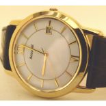 Accurist gents gold plated watch with white dial and black leather strap