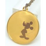 Official Mickey Mouse Walt Disney gold plated sterling silver pendant and chain with certificate