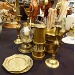 Collection of mixed brassware including mortar & pestle and a miners safety lamp