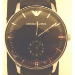 Gents Emporio Armani black dial designer wristwatch in stainless steel case