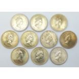 Ten UK £2 coins,