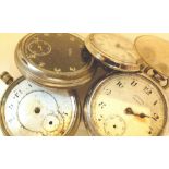 Four mixed pocket watches one with black face,