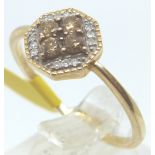 New old stock 9ct white gold and cognac diamond cluster ring with certificate,